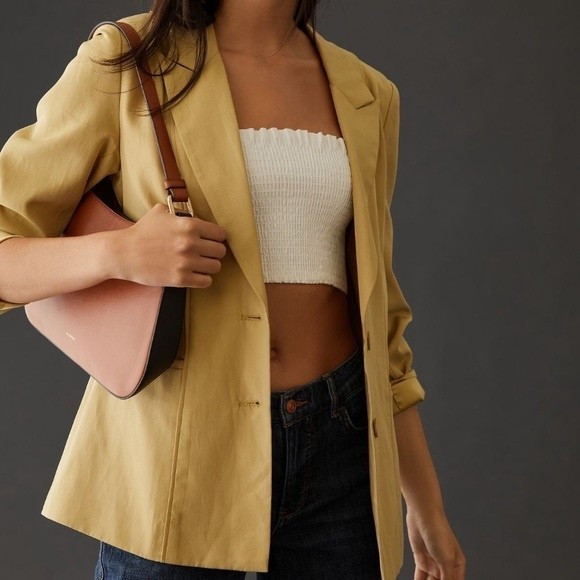 NWT Anthro Mon Renn Leone Khaki Notch Collar Long Sleeve Blazer Jacket XXL - Picture 15 of 17